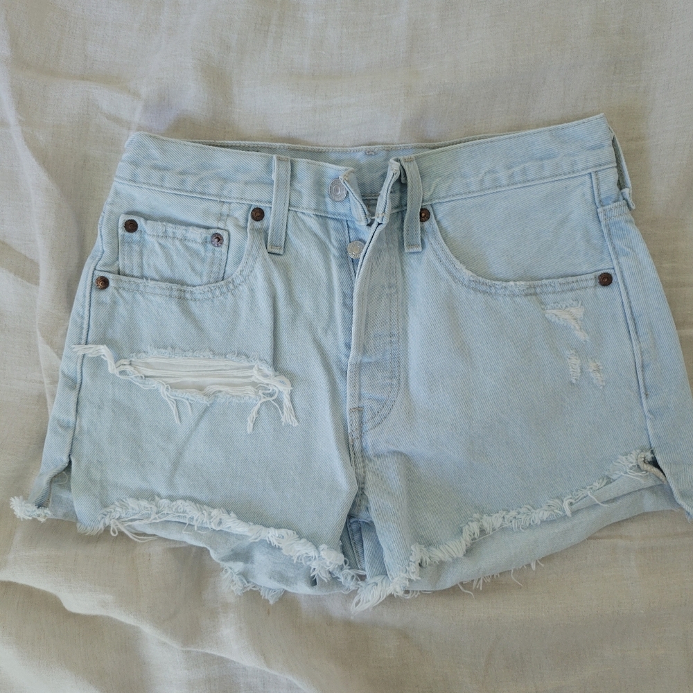 Levi's Light Blue Frayed Jean Shorts